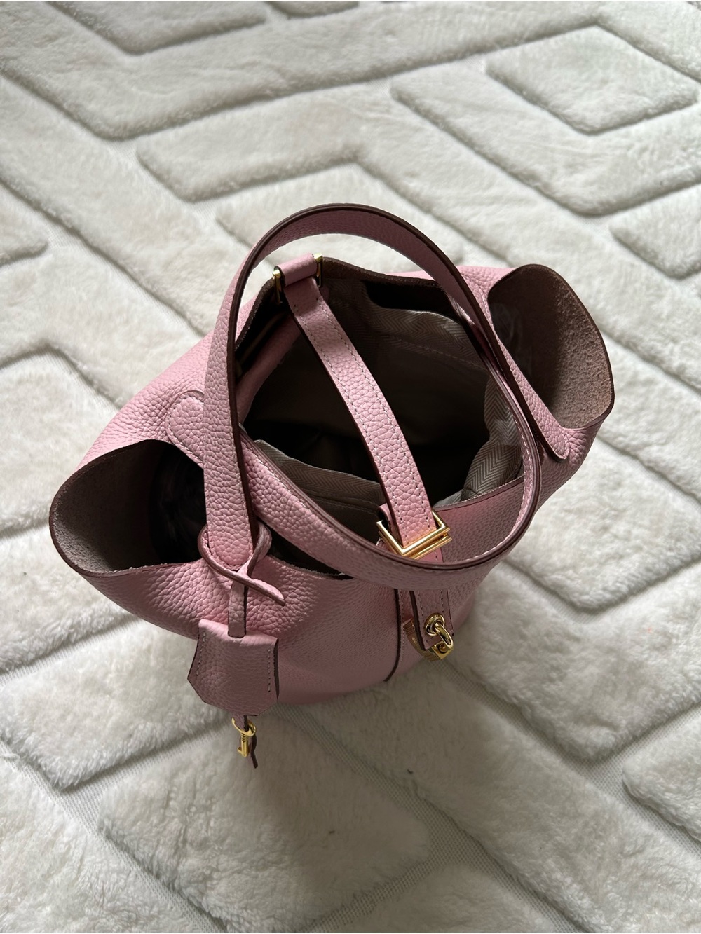 Women's Pink Leather Bucket Bag